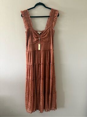 Max Studio Rust-Tone Tiered Maxi Dress with Ruffled Straps